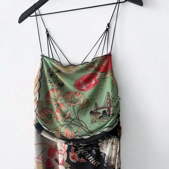 Urban Outfitters Map Print Cowl Neck Slip Midi Dress California Theme M - Picture 3 of 11